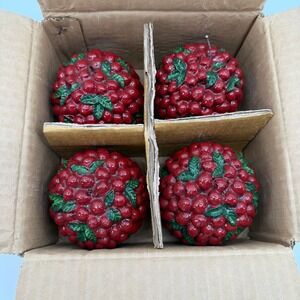 Vtg Harry and David Cranberry Candles SET of 4 Balls 3" Holiday Decor Cottage